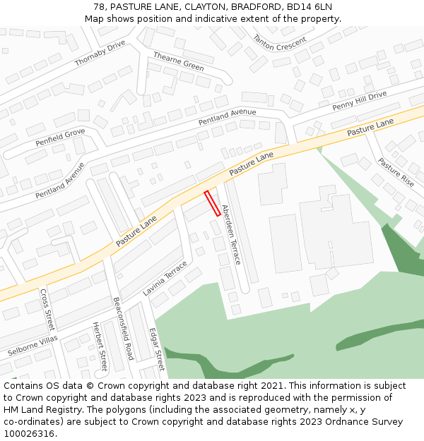 78, PASTURE LANE, CLAYTON, BRADFORD, BD14 6LN: Location map and indicative extent of plot