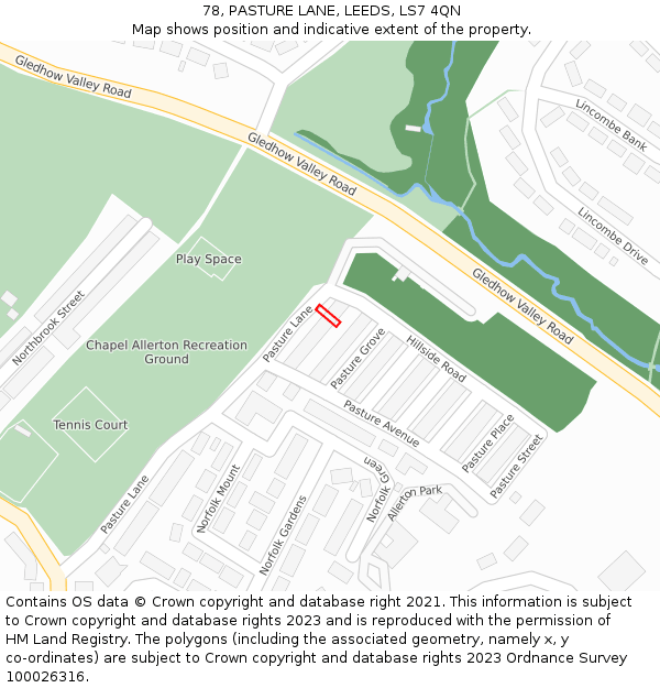78, PASTURE LANE, LEEDS, LS7 4QN: Location map and indicative extent of plot