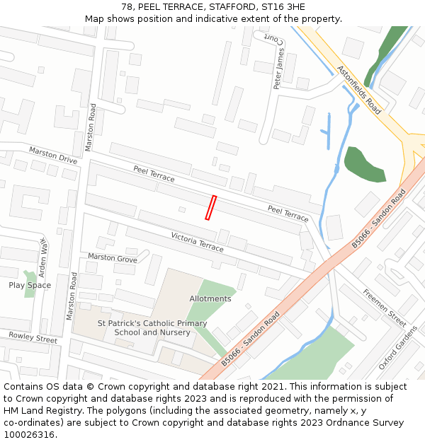 78, PEEL TERRACE, STAFFORD, ST16 3HE: Location map and indicative extent of plot