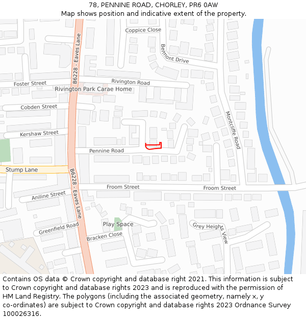 78, PENNINE ROAD, CHORLEY, PR6 0AW: Location map and indicative extent of plot