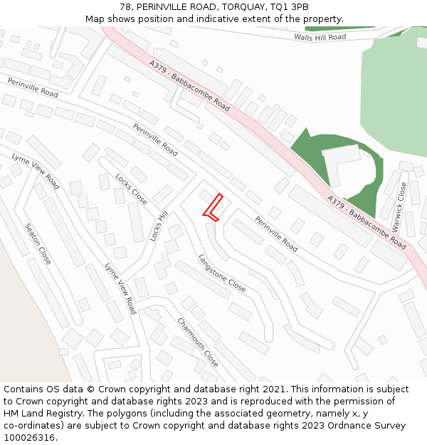 78, PERINVILLE ROAD, TORQUAY, TQ1 3PB: Location map and indicative extent of plot