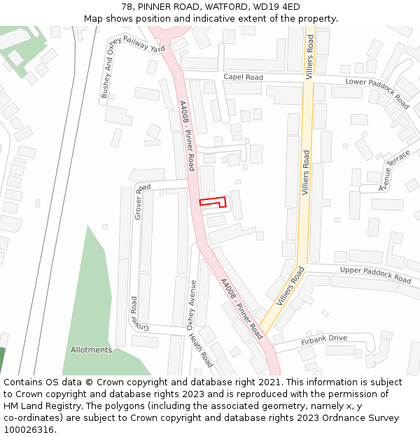 78, PINNER ROAD, WATFORD, WD19 4ED: Location map and indicative extent of plot