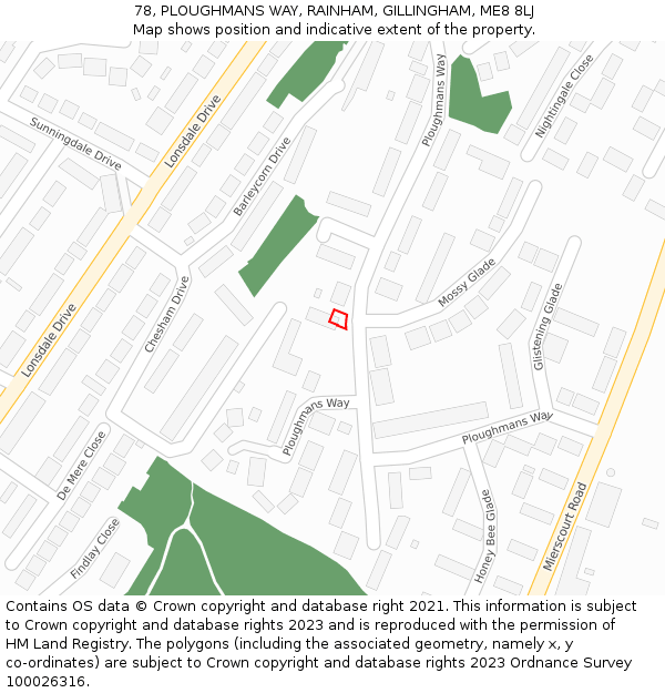 78, PLOUGHMANS WAY, RAINHAM, GILLINGHAM, ME8 8LJ: Location map and indicative extent of plot
