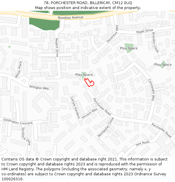 78, PORCHESTER ROAD, BILLERICAY, CM12 0UQ: Location map and indicative extent of plot