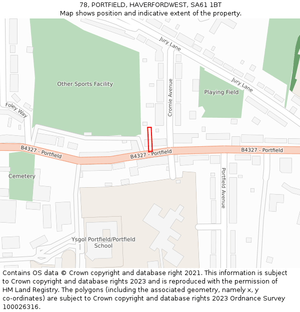 78, PORTFIELD, HAVERFORDWEST, SA61 1BT: Location map and indicative extent of plot
