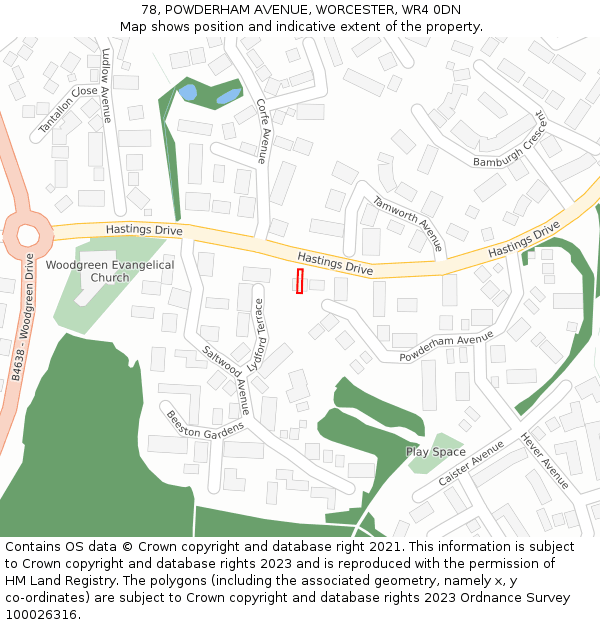 78, POWDERHAM AVENUE, WORCESTER, WR4 0DN: Location map and indicative extent of plot
