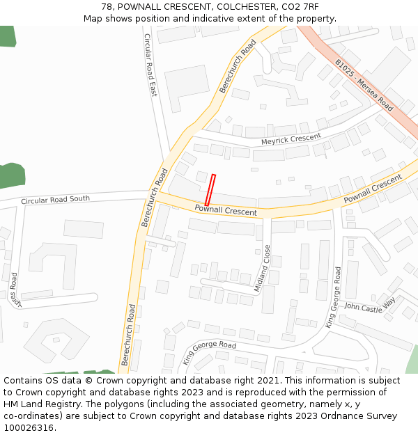 78, POWNALL CRESCENT, COLCHESTER, CO2 7RF: Location map and indicative extent of plot