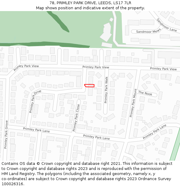 78, PRIMLEY PARK DRIVE, LEEDS, LS17 7LR: Location map and indicative extent of plot