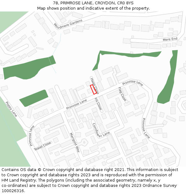 78, PRIMROSE LANE, CROYDON, CR0 8YS: Location map and indicative extent of plot