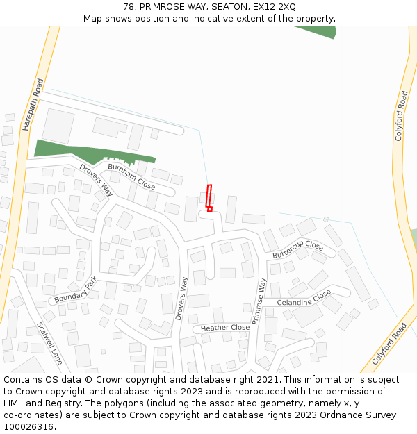 78, PRIMROSE WAY, SEATON, EX12 2XQ: Location map and indicative extent of plot