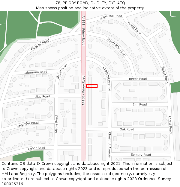78, PRIORY ROAD, DUDLEY, DY1 4EQ: Location map and indicative extent of plot
