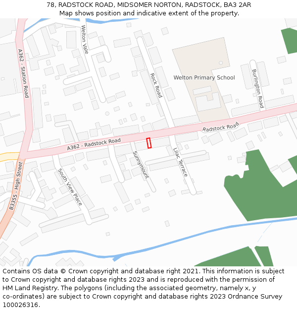 78, RADSTOCK ROAD, MIDSOMER NORTON, RADSTOCK, BA3 2AR: Location map and indicative extent of plot