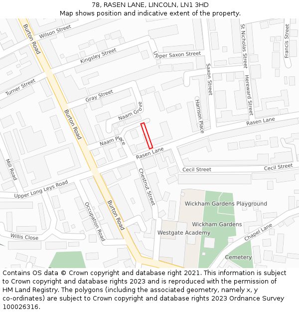 78, RASEN LANE, LINCOLN, LN1 3HD: Location map and indicative extent of plot