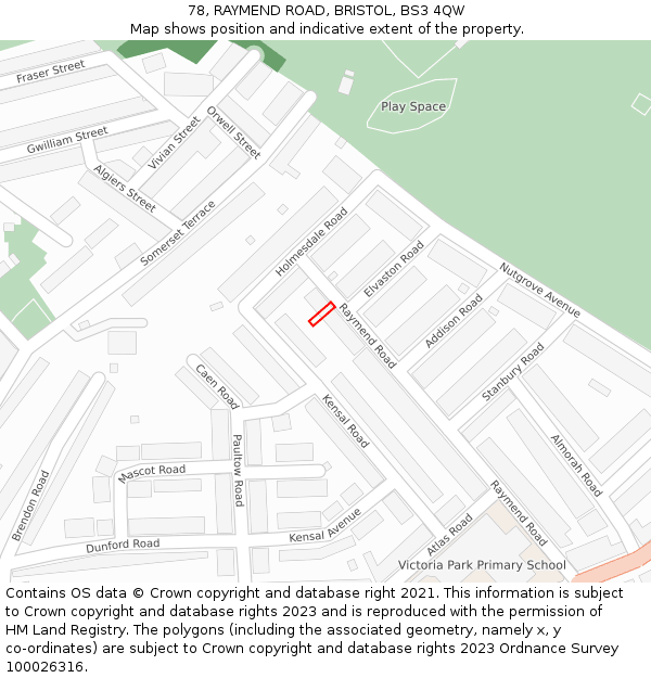 78, RAYMEND ROAD, BRISTOL, BS3 4QW: Location map and indicative extent of plot