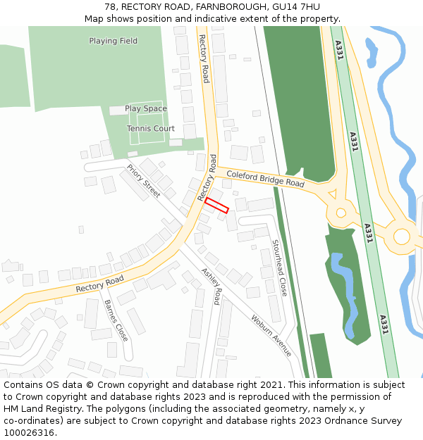 78, RECTORY ROAD, FARNBOROUGH, GU14 7HU: Location map and indicative extent of plot