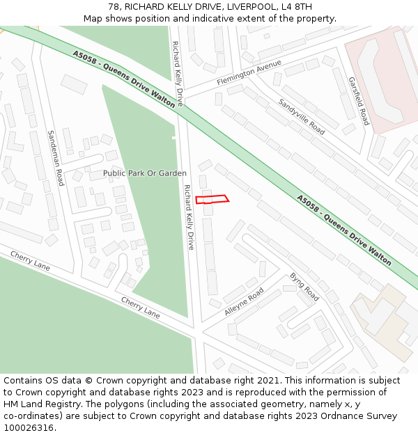 78, RICHARD KELLY DRIVE, LIVERPOOL, L4 8TH: Location map and indicative extent of plot