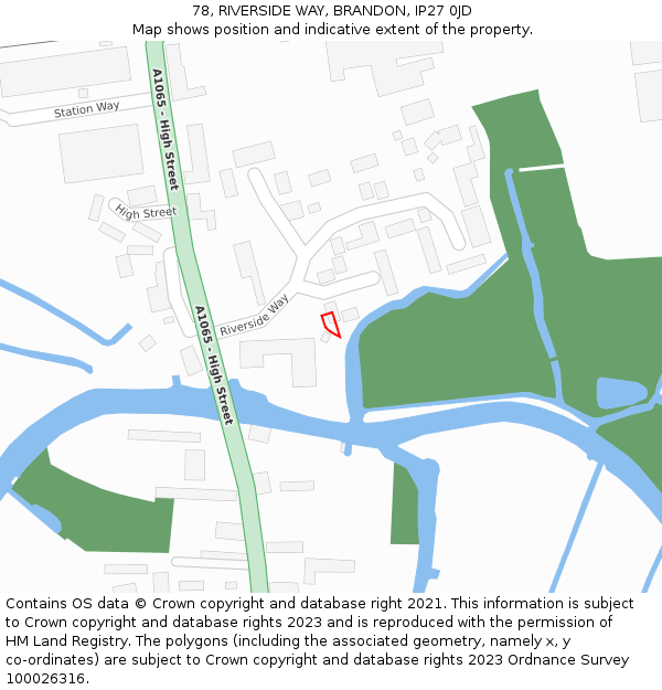 78, RIVERSIDE WAY, BRANDON, IP27 0JD: Location map and indicative extent of plot