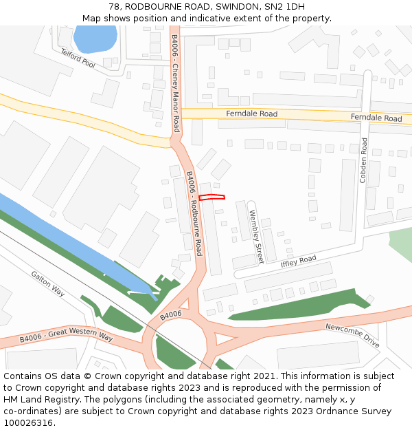78, RODBOURNE ROAD, SWINDON, SN2 1DH: Location map and indicative extent of plot