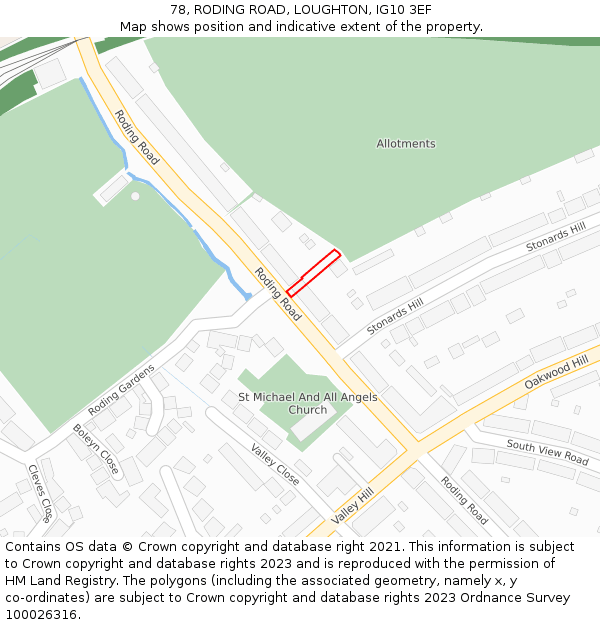 78, RODING ROAD, LOUGHTON, IG10 3EF: Location map and indicative extent of plot