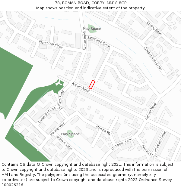 78, ROMAN ROAD, CORBY, NN18 8GP: Location map and indicative extent of plot