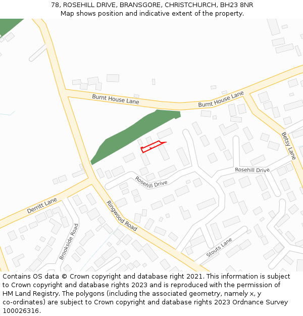 78, ROSEHILL DRIVE, BRANSGORE, CHRISTCHURCH, BH23 8NR: Location map and indicative extent of plot