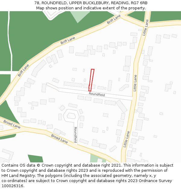78, ROUNDFIELD, UPPER BUCKLEBURY, READING, RG7 6RB: Location map and indicative extent of plot