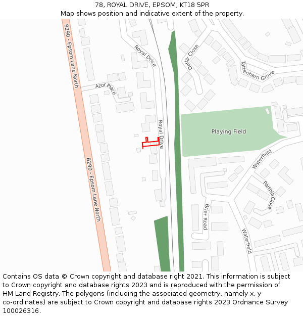 78, ROYAL DRIVE, EPSOM, KT18 5PR: Location map and indicative extent of plot