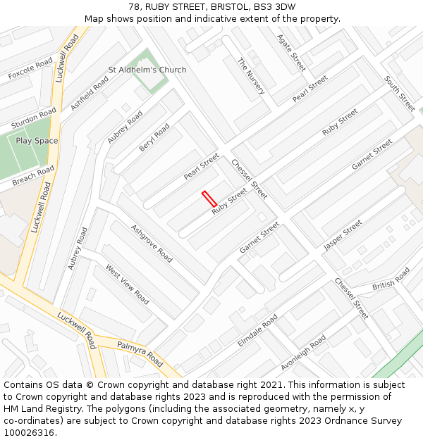 78, RUBY STREET, BRISTOL, BS3 3DW: Location map and indicative extent of plot