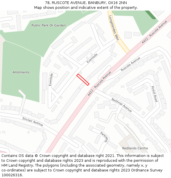 78, RUSCOTE AVENUE, BANBURY, OX16 2NN: Location map and indicative extent of plot