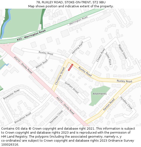 78, RUXLEY ROAD, STOKE-ON-TRENT, ST2 9BU: Location map and indicative extent of plot