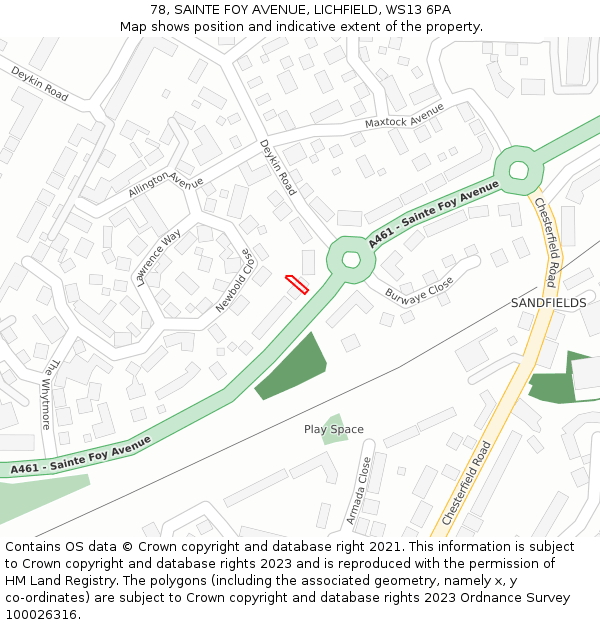 78, SAINTE FOY AVENUE, LICHFIELD, WS13 6PA: Location map and indicative extent of plot