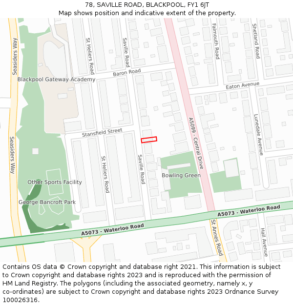 78, SAVILLE ROAD, BLACKPOOL, FY1 6JT: Location map and indicative extent of plot