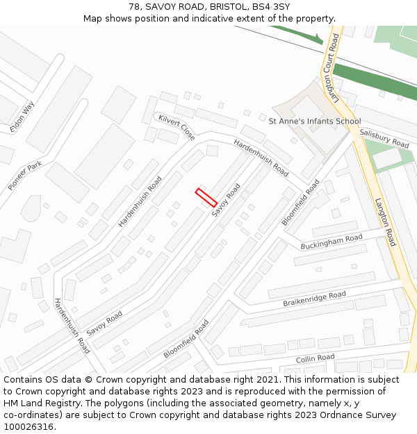 78, SAVOY ROAD, BRISTOL, BS4 3SY: Location map and indicative extent of plot