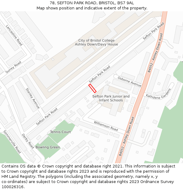 78, SEFTON PARK ROAD, BRISTOL, BS7 9AL: Location map and indicative extent of plot