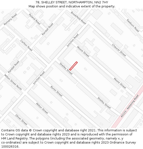 78, SHELLEY STREET, NORTHAMPTON, NN2 7HY: Location map and indicative extent of plot