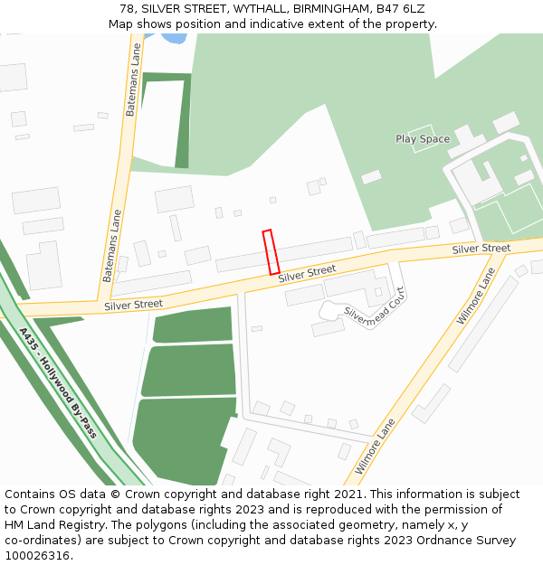 78, SILVER STREET, WYTHALL, BIRMINGHAM, B47 6LZ: Location map and indicative extent of plot