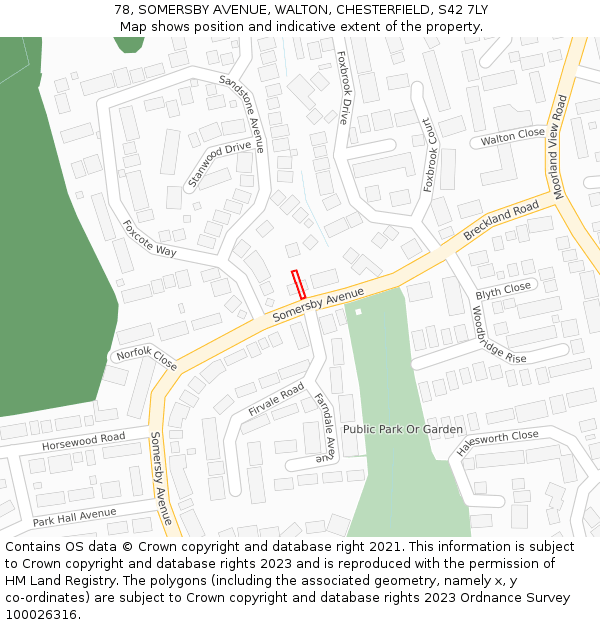 78, SOMERSBY AVENUE, WALTON, CHESTERFIELD, S42 7LY: Location map and indicative extent of plot