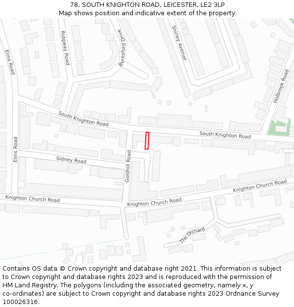 78, SOUTH KNIGHTON ROAD, LEICESTER, LE2 3LP: Location map and indicative extent of plot