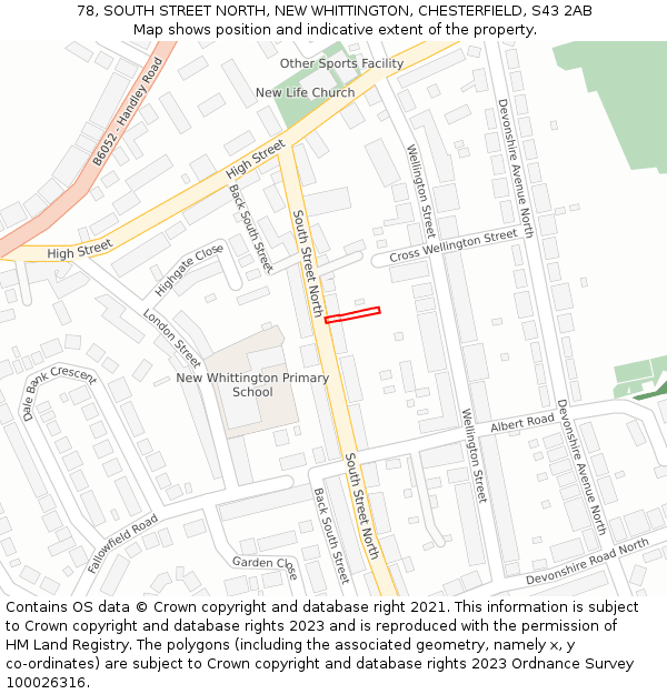 78, SOUTH STREET NORTH, NEW WHITTINGTON, CHESTERFIELD, S43 2AB: Location map and indicative extent of plot