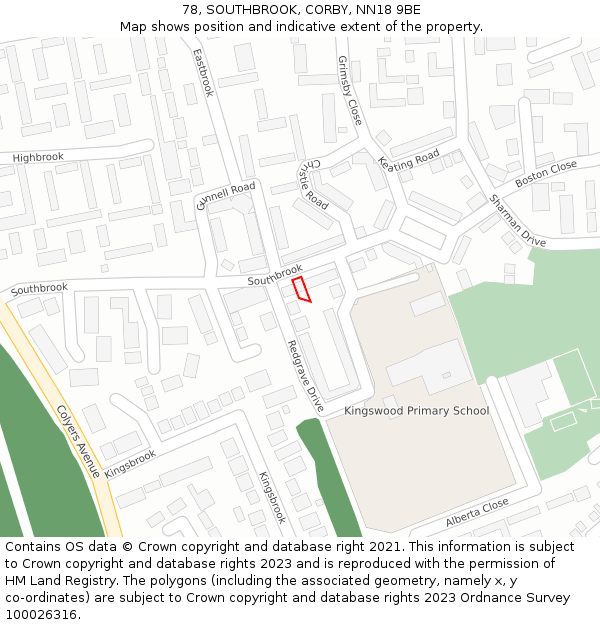 78, SOUTHBROOK, CORBY, NN18 9BE: Location map and indicative extent of plot