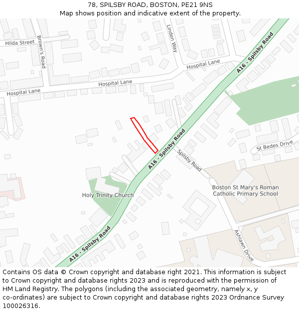 78, SPILSBY ROAD, BOSTON, PE21 9NS: Location map and indicative extent of plot