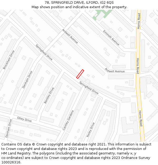 78, SPRINGFIELD DRIVE, ILFORD, IG2 6QS: Location map and indicative extent of plot