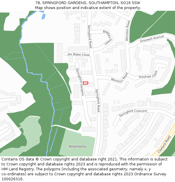 78, SPRINGFORD GARDENS, SOUTHAMPTON, SO16 5SW: Location map and indicative extent of plot