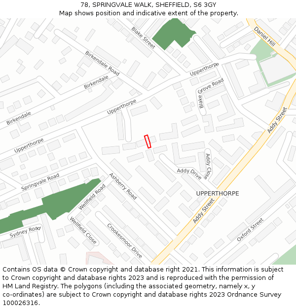 78, SPRINGVALE WALK, SHEFFIELD, S6 3GY: Location map and indicative extent of plot