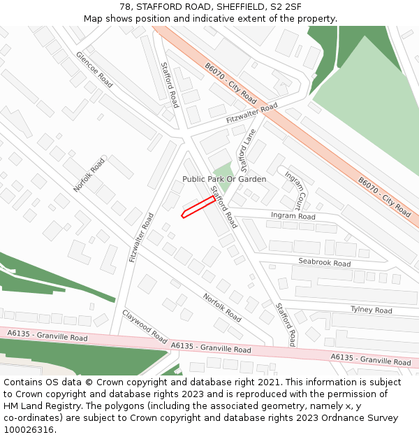 78, STAFFORD ROAD, SHEFFIELD, S2 2SF: Location map and indicative extent of plot