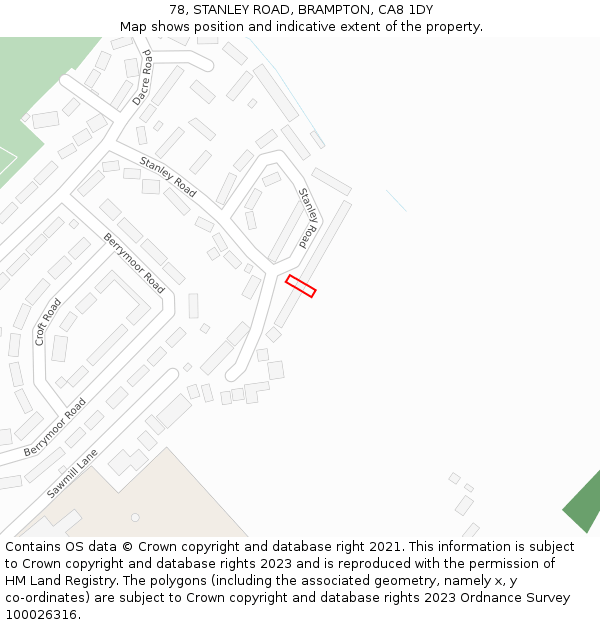 78, STANLEY ROAD, BRAMPTON, CA8 1DY: Location map and indicative extent of plot