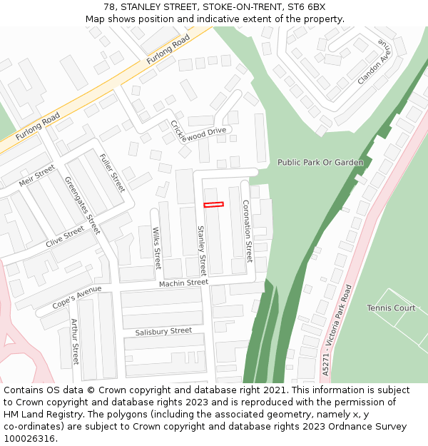 78, STANLEY STREET, STOKE-ON-TRENT, ST6 6BX: Location map and indicative extent of plot