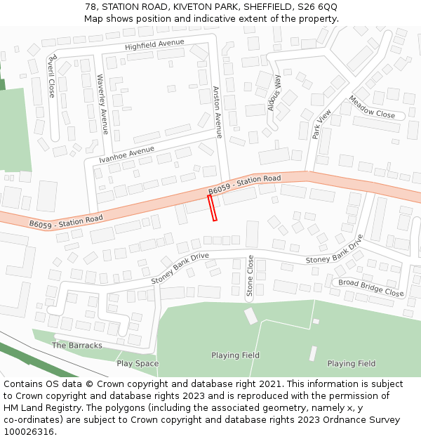 78, STATION ROAD, KIVETON PARK, SHEFFIELD, S26 6QQ: Location map and indicative extent of plot