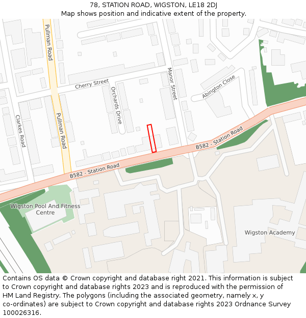 78, STATION ROAD, WIGSTON, LE18 2DJ: Location map and indicative extent of plot