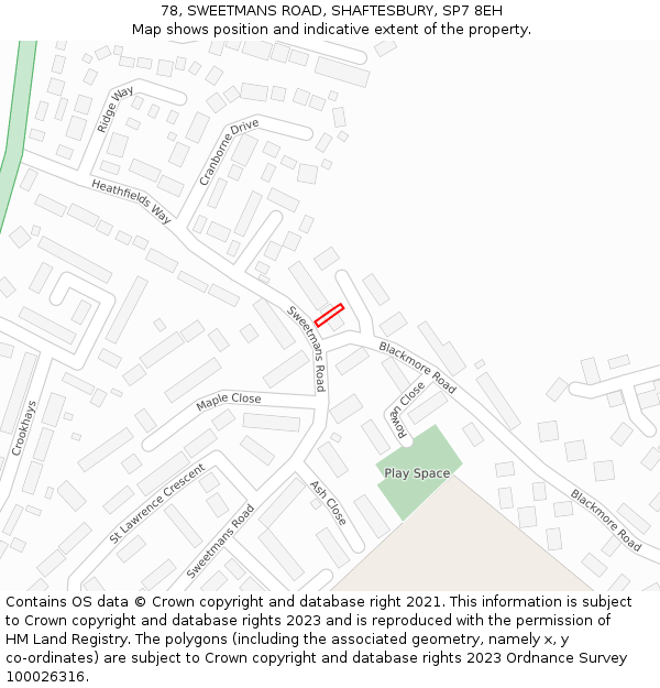 78, SWEETMANS ROAD, SHAFTESBURY, SP7 8EH: Location map and indicative extent of plot